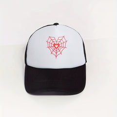 Spider Web Heart Print Trucker Hat Mesh Baseball Cap Couple Dad Hats