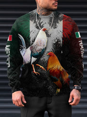 Men's Rooster Pattern Crew Neck Sweatshirt