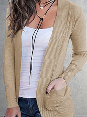 Solid Open Front Pocket Cardigan Long Sleeve Casual Cardigan