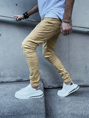 Slim Fit Ripped Jeans Men Casual Street Style High Stretch Denim Pants