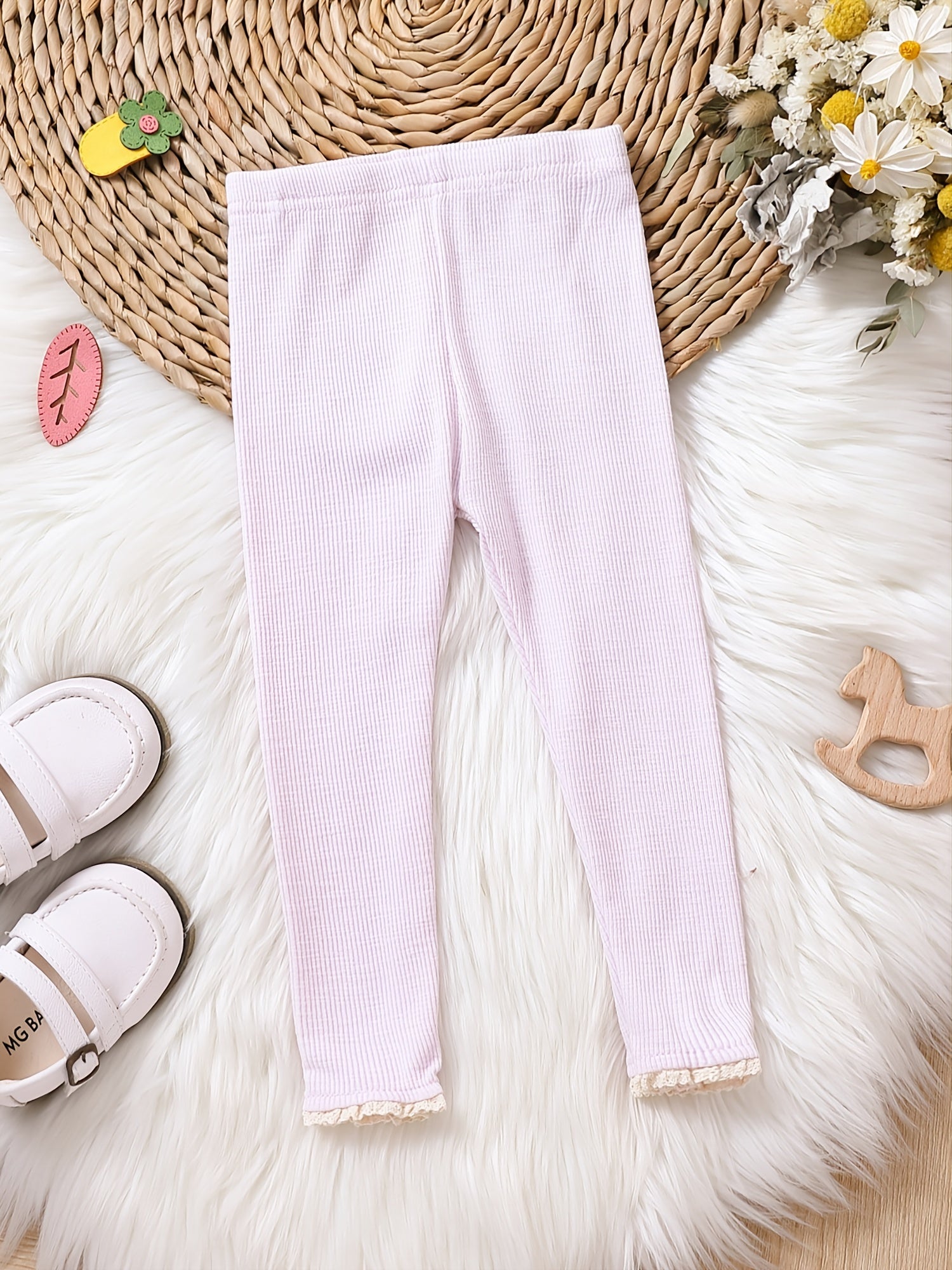 Toddler Baby Girls Tights Lace Trim Ribbed Knit Leggings Kids Clothes