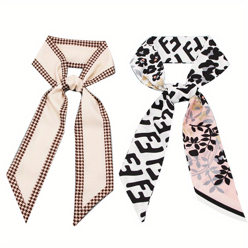 2pcs Pink Skinny Scarf Long Ribbon Neckerchief Twilly Scarf