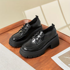 Women's Chunky Heel Oxford Shoes Closed Toe Lace Up Comfortable Walking Shoes