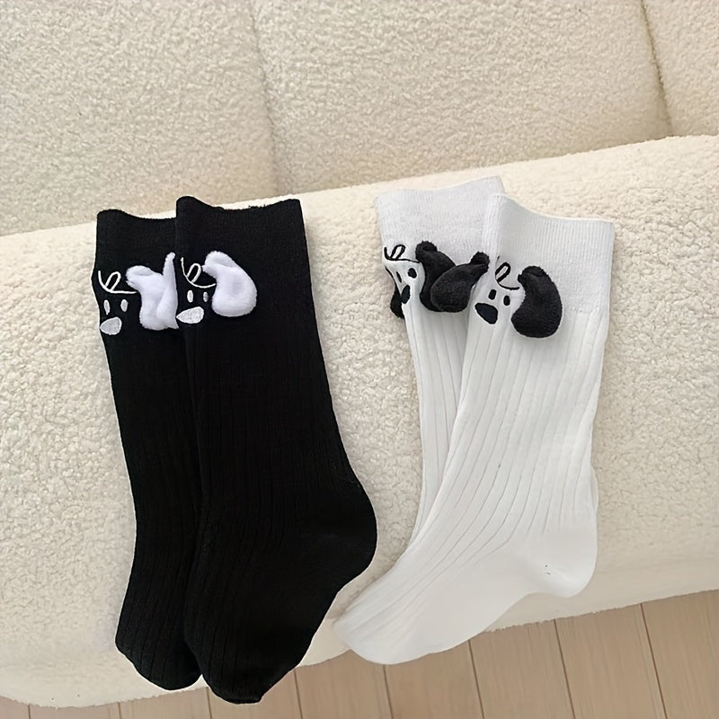 2 Pairs Dog Pattern Socks Comfy & Mid Tube Socks Women's Stockings