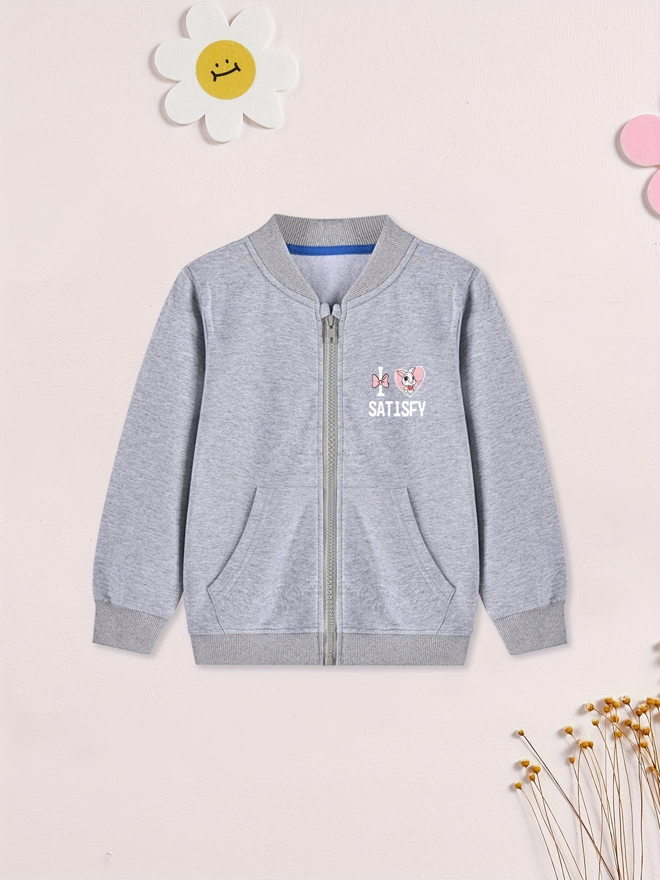 Boy's Rabbit Graphic Cotton Zip Up Jacket for Spring Fall