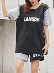Quick Drying Contrast Sports T-shirt Round Neck Short Sleeves
