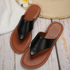 Faux Leather Sports Sandals Flat Casual Flip Flops