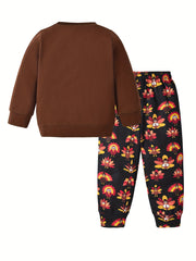 Turkey Pattern Kid's Pajamas 2pcs Sweatshirt & Sweatpants Set