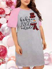Snowman Print Nightdress Women's Sleep Dress