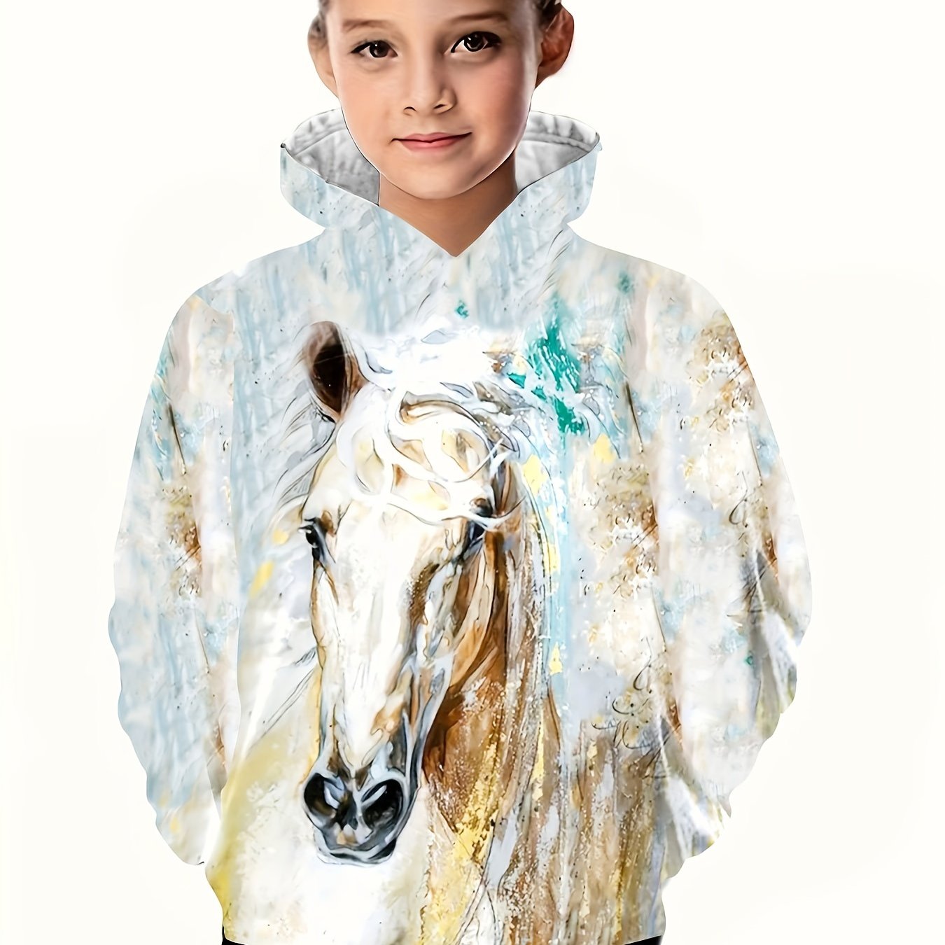 3D Pony Graphic Hoodie Long Sleeve Pullover Sweatshirt Girls Boys Outdoor Gift
