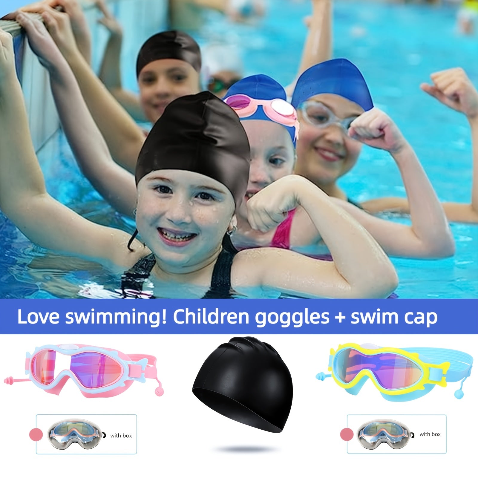 Silicone Cap Swimming Goggles PC Anti fog Wide View Glasses