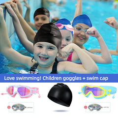 Silicone Cap Swimming Goggles PC Anti fog Wide View Glasses