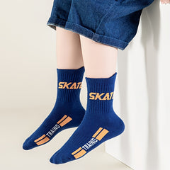 5 Pairs Boy's Striped Letter Crew Socks Cotton Blend Comfy Casual Style