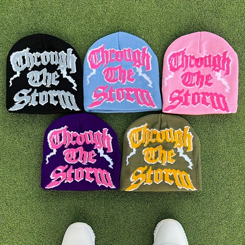 Y2K Lightning Letter Jacquard Beanie - Reversible Hip Hop Couple Hat