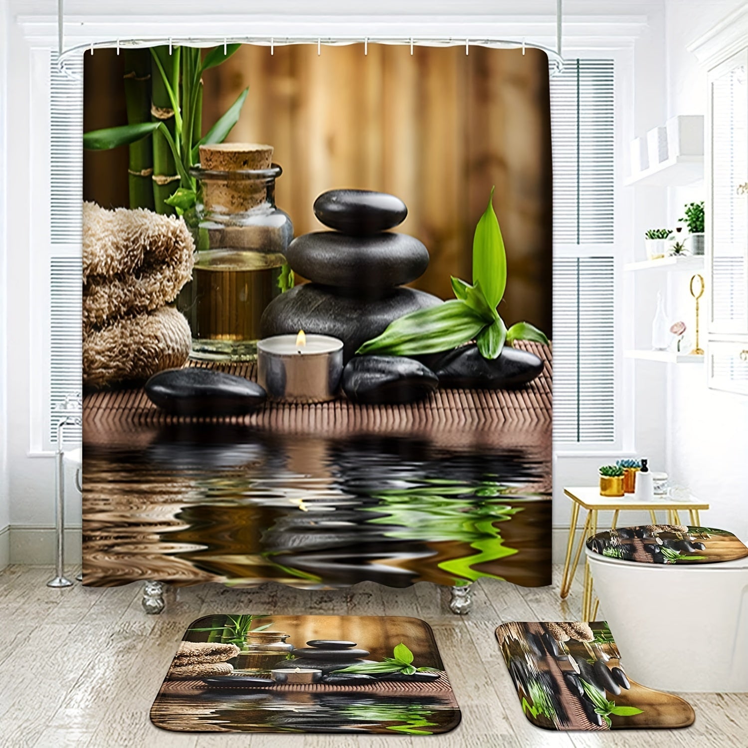 Scented Candle Pattern Shower Curtain Waterproof Fabric Shower Curtain