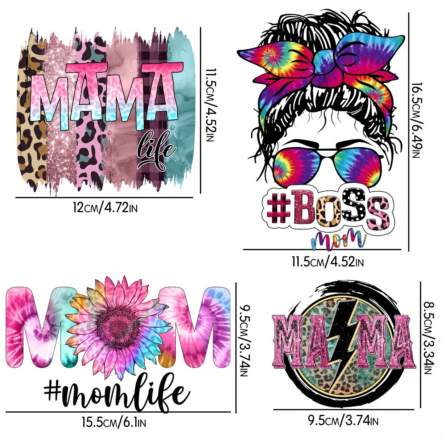 4pcs Momlife Iron Patches DIY T-shirt Jeans Hat Backpack Decoration
