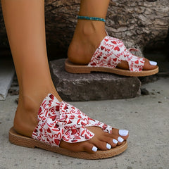 Women's Heart & Letter Print Sandals Slip On Open Toe Lightweight Shoes