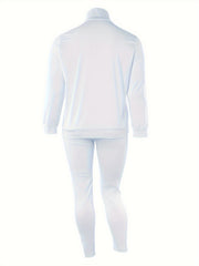 Two Piece Set: Long Sleeve Half Zipper Sweatshirt & Ripped Pants