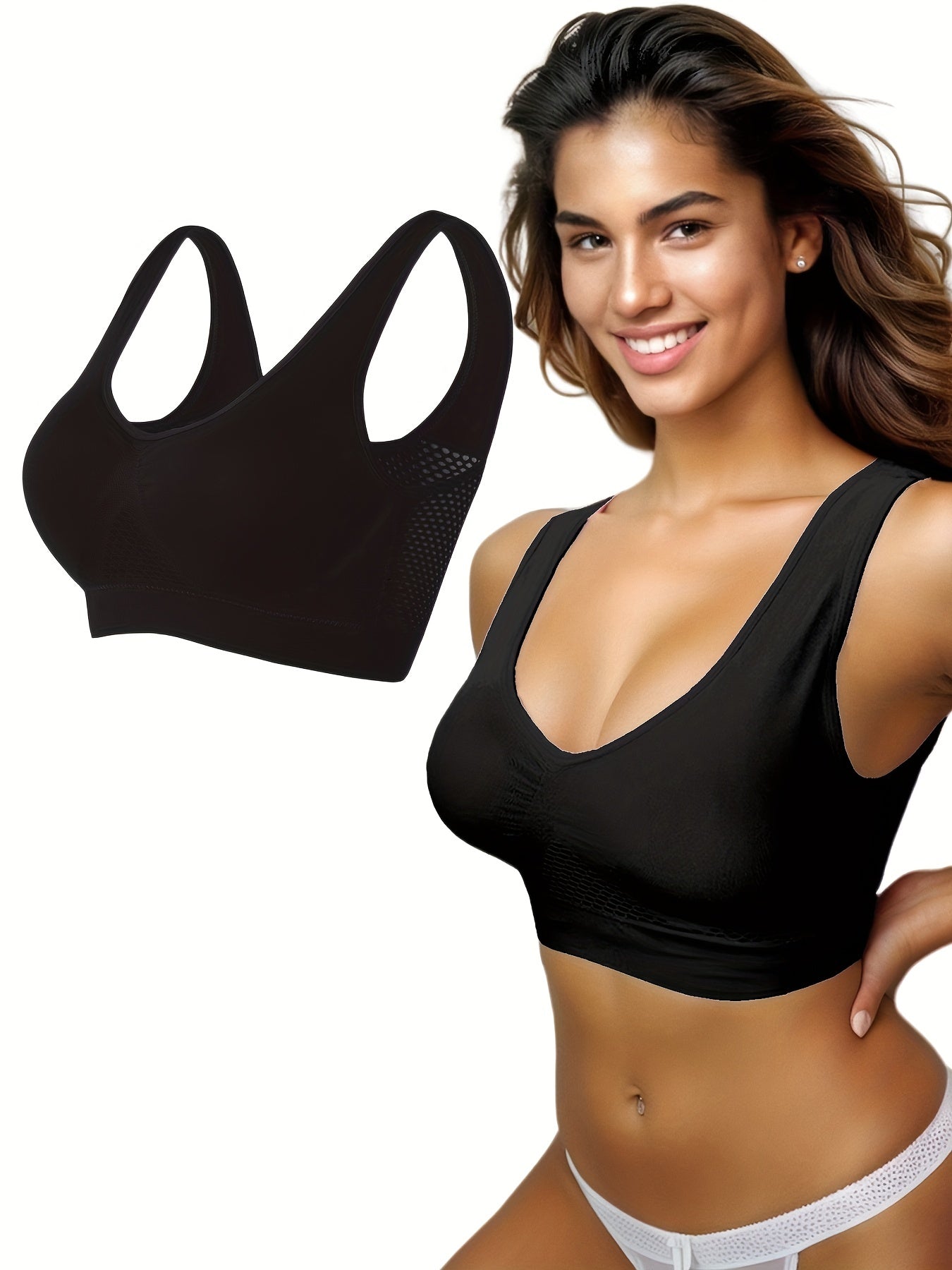 Women's V Neck Sports Bra High Strength Shockproof Yoga Tank Top Vest