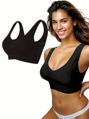 Women's V Neck Sports Bra High Strength Shockproof Yoga Tank Top Vest