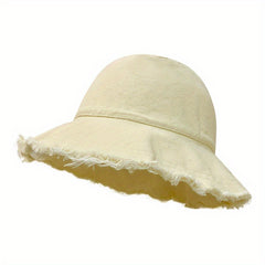 Candy Washed Bucket Hat Wide Frayed Brim Denim