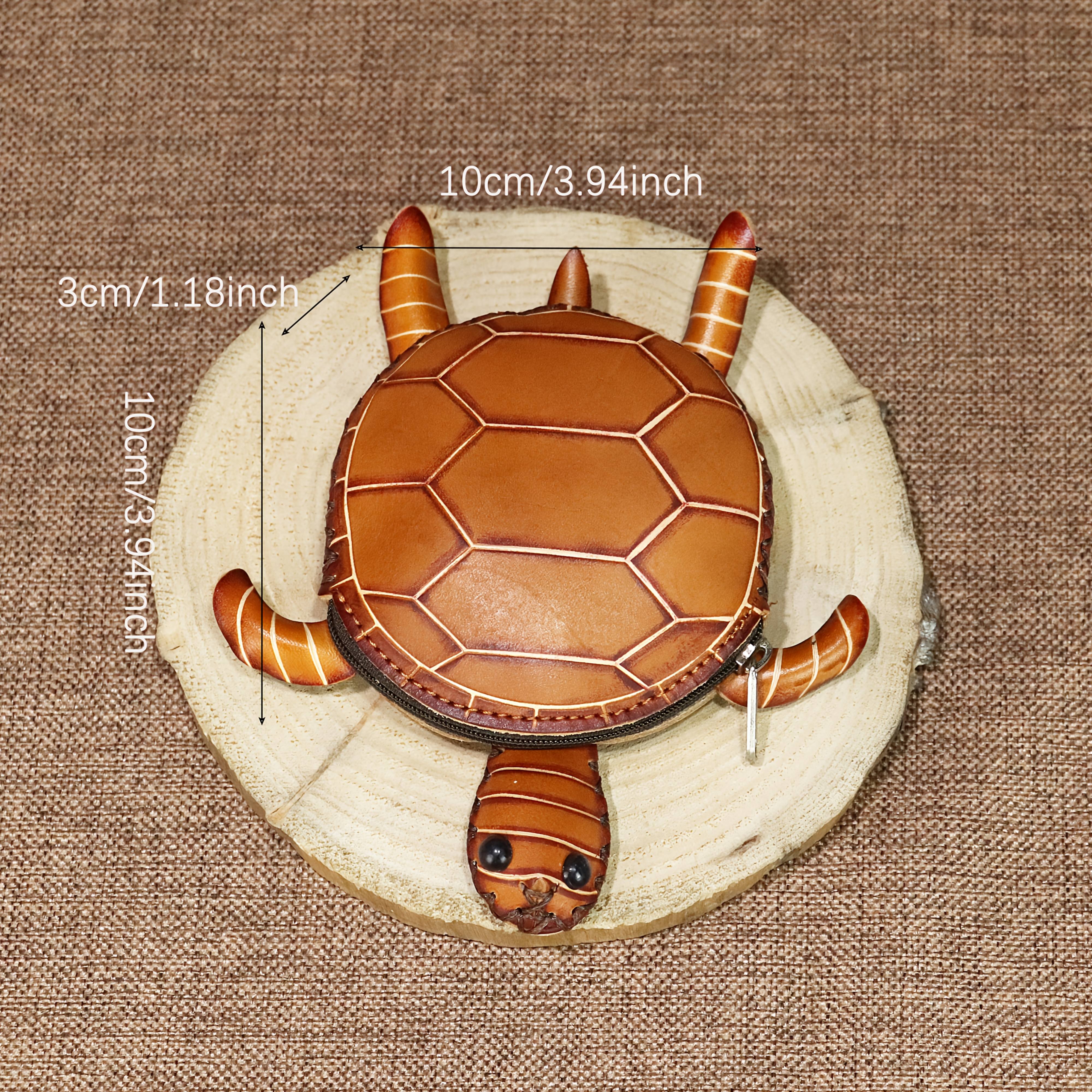 Handcrafted Tortoise Purse Wallet with Wrist Strap Zipper Closure Coin Purse