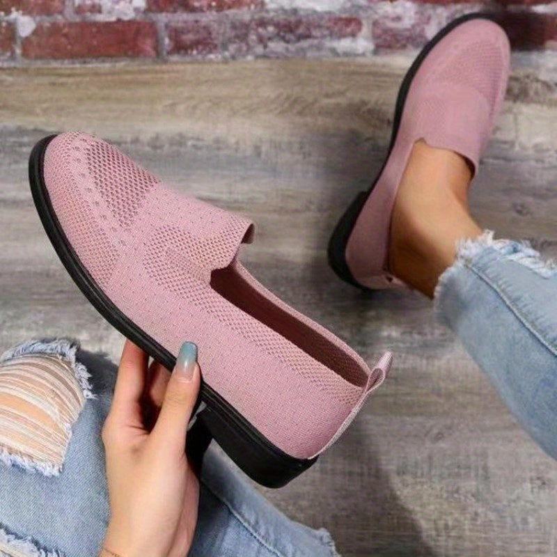 Women's Knitting Flat Slip On Shoes Casual Walking Shoes