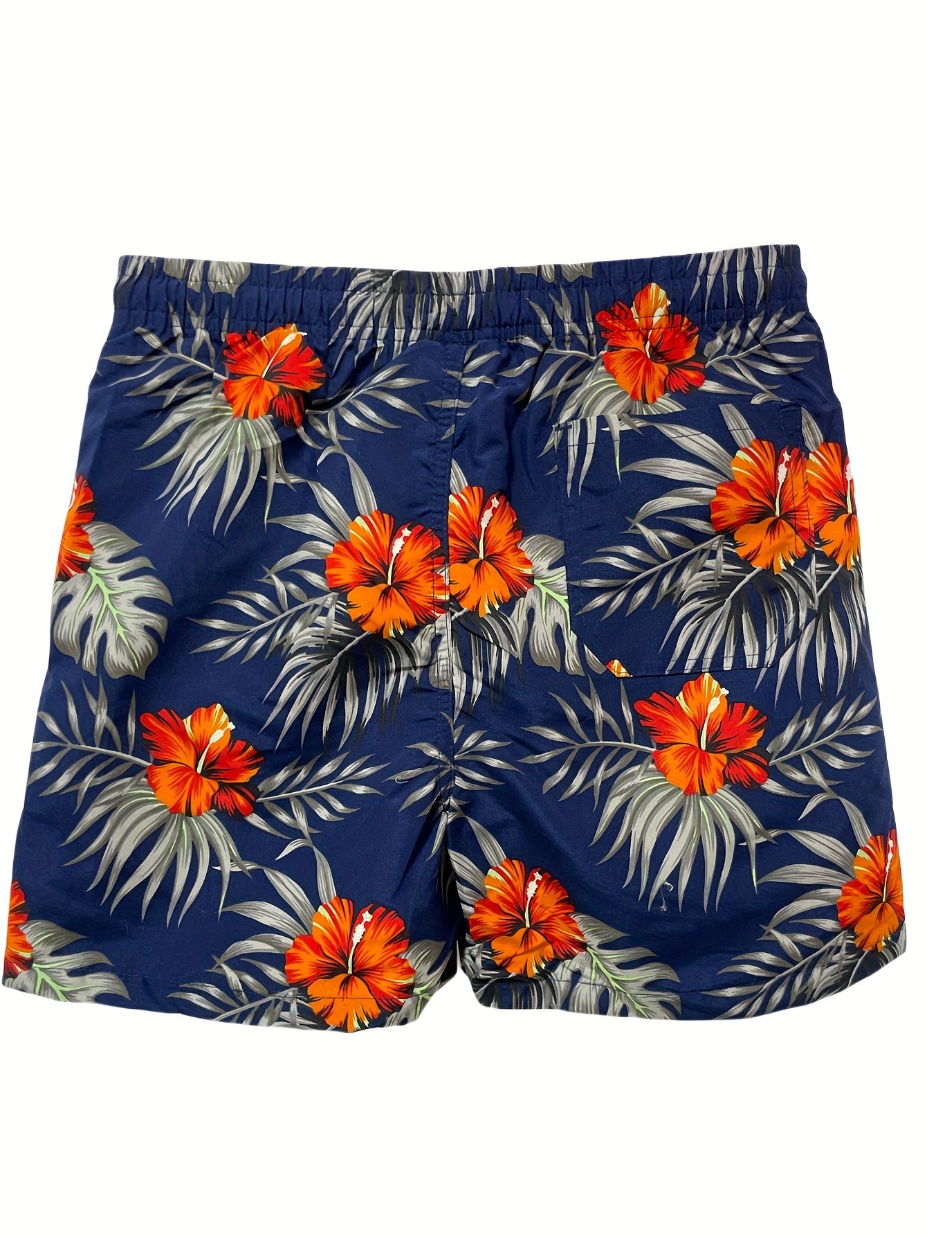 Quick Drying Drawstring Men's Swim Trunks with Inner Mesh, Plants and Cake Print