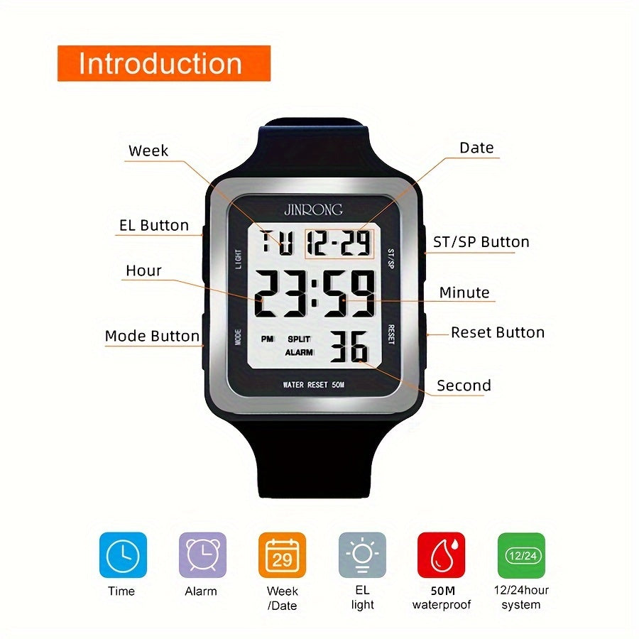 Silicone Strap Sport Digital Wrist Watch Date Alarm Back Light