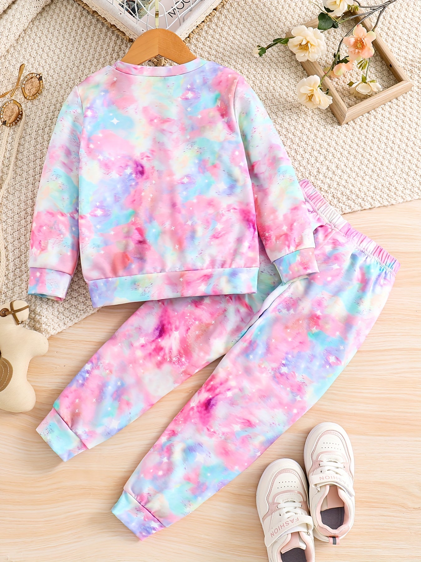 Girl's Tie Dye Unicorn Print 2pcs Set for Spring Fall