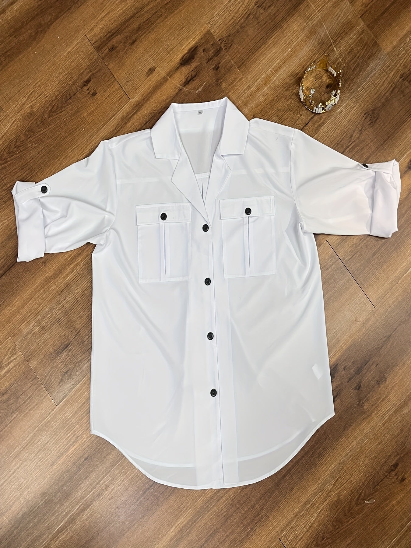Solid Long Sleeve Button Up Tunic Shirt Top