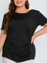 Sports Top Women's Plus Solid Short Sleeve Round Neck Cut Out