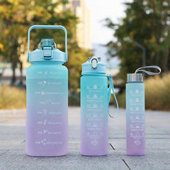 Gradient Water Bottle with Time Marker & Straw, Sports Cup for Gym