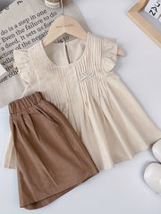 Toddler Girl's Cotton Shirt & Shorts Set with Bowknot - Summer Outfit