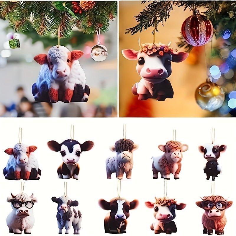 10pcs Cartoon Cow Ornament Car Interior Animal Pendant Home Decoration