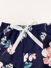 Floral Print Sleep Bottoms Bow Elastic Waistband Shorts Women's Sleepwear