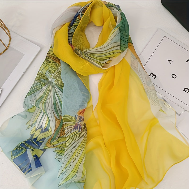 Boho Flower Print Georgette Scarf Block Shawl Hijab