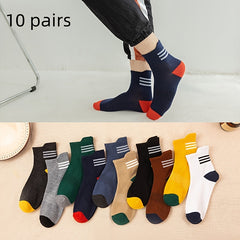 10 Pairs Men's Block Crew Socks Comfy Casual Unisex Outdoor All Seasons