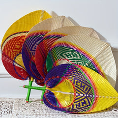 Handwoven Straw Fan Retro Creative Colorful Portable Handheld Fan