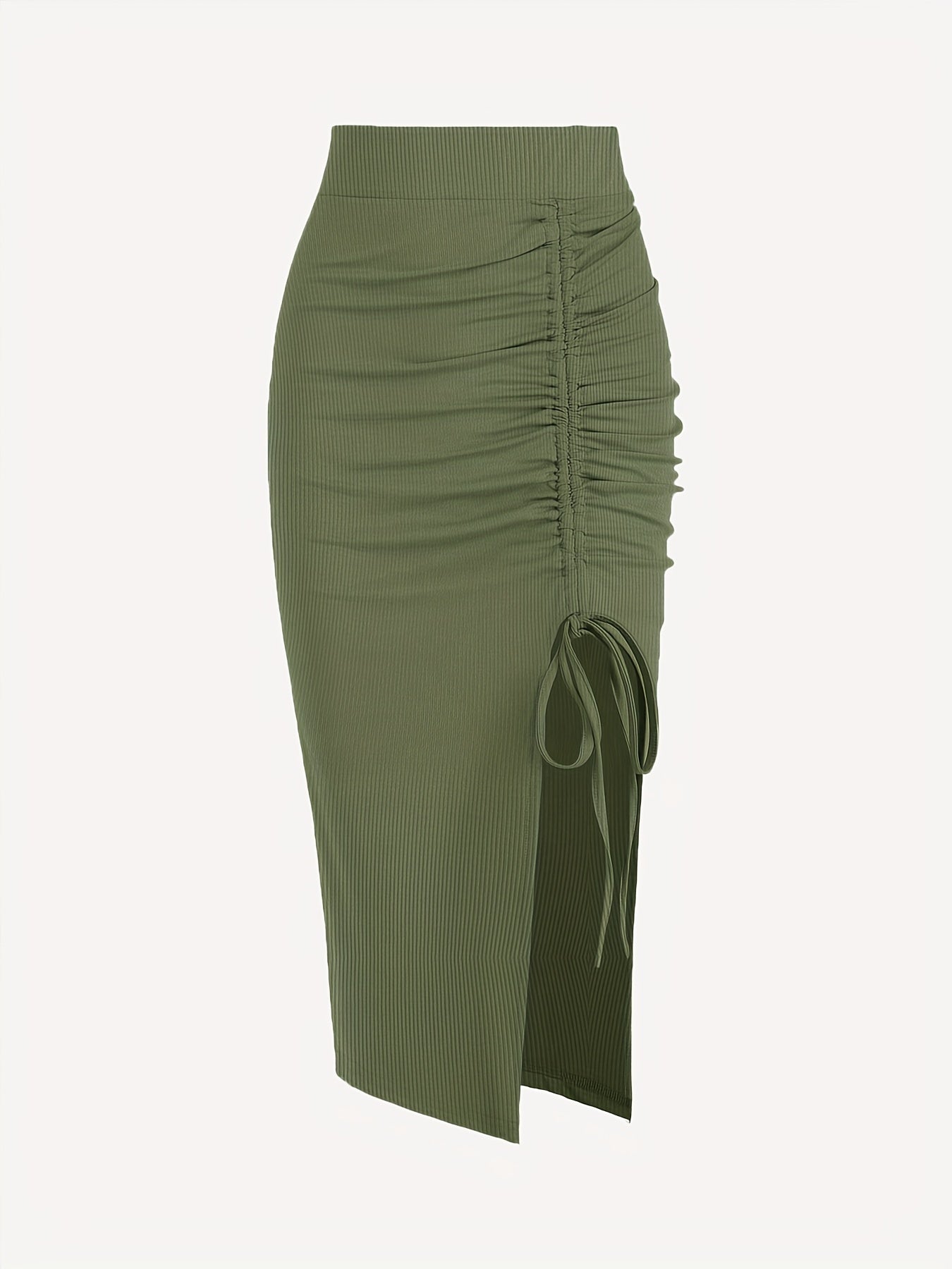 Ruched Split Skirt Bodycon Stretchy Casual Skirt