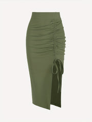 Ruched Split Skirt Bodycon Stretchy Casual Skirt