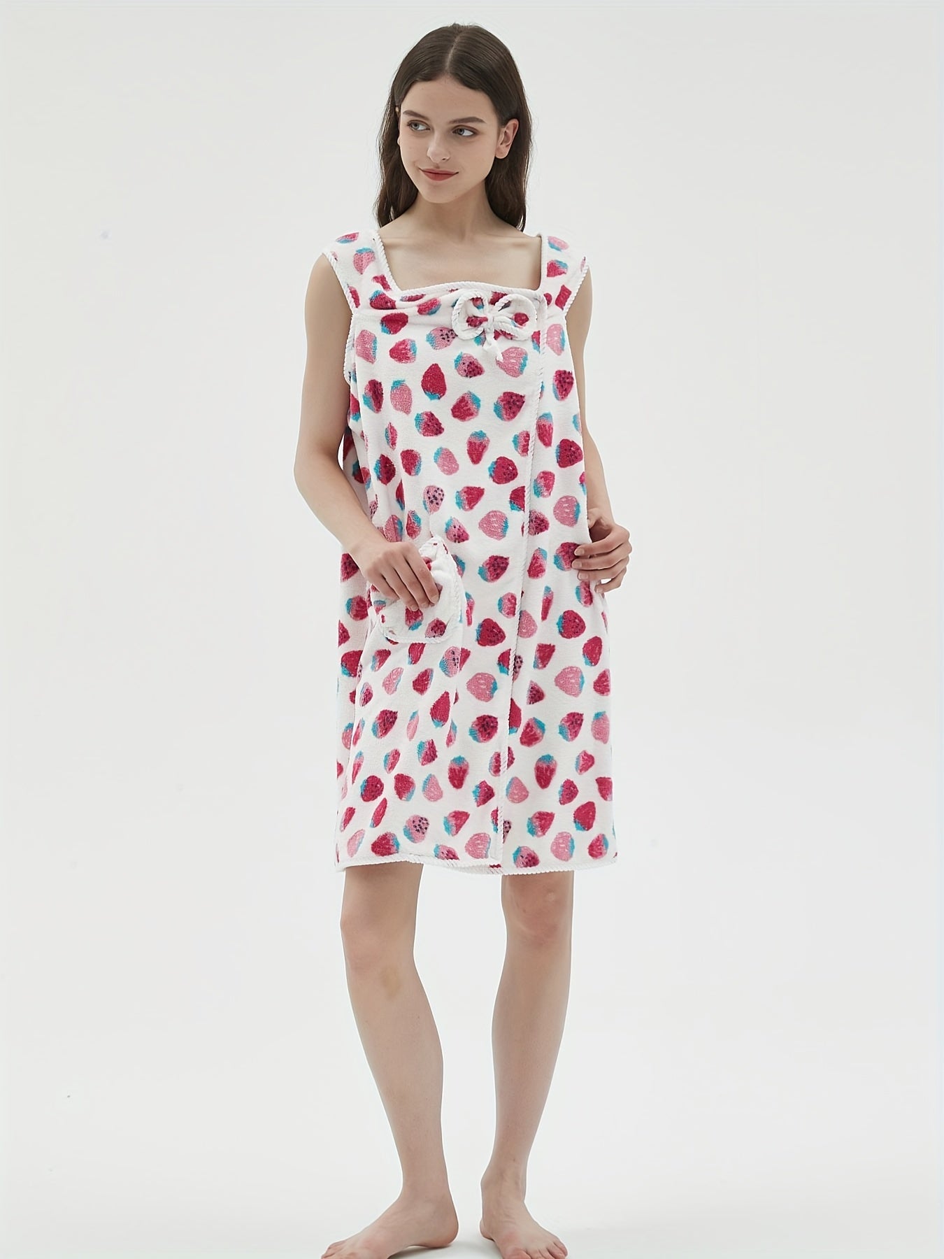 Strawberry Print Lounge Robe Warm & Bow Lounge Robe