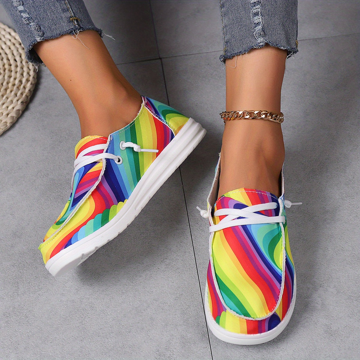 Colorful Rainbow Slip On Loafers Shoes Lightweight Soft Comfortable