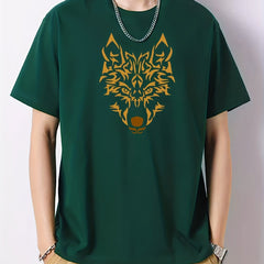 Wolf Print Men's Cotton Graphic Crew Neck Active T shirt