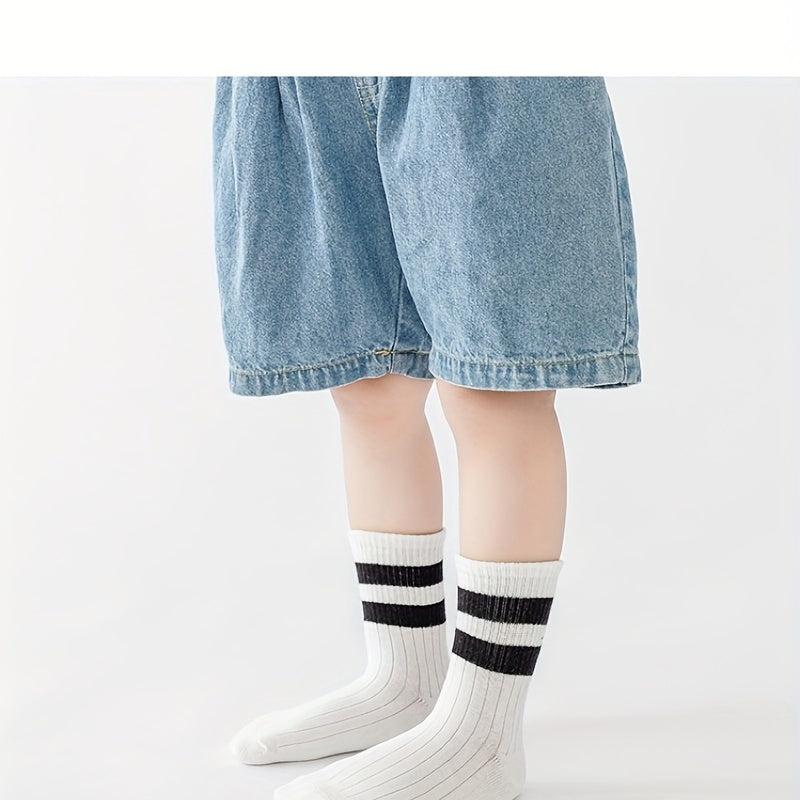 3Pairs Children's Unisex Striped Crew Socks Odor Proof Breathable Student Socks