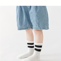 3Pairs Children's Unisex Striped Crew Socks Odor Proof Breathable Student Socks