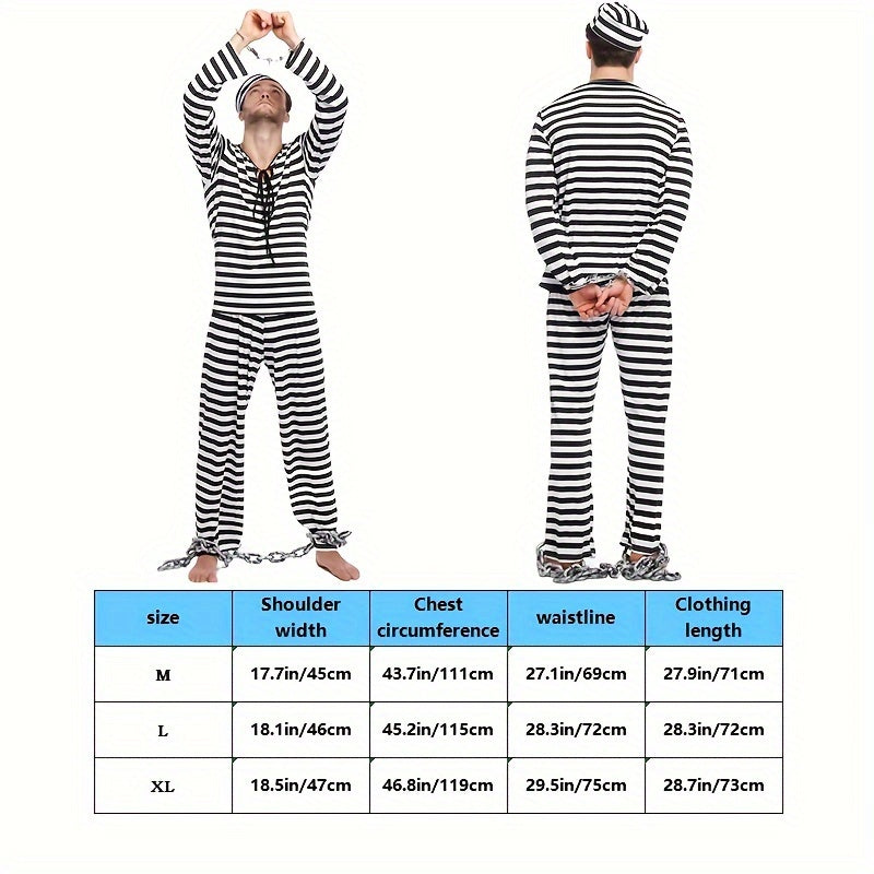 Men's Striped Prisoner Costume Set Halloween Dance Party Makeup