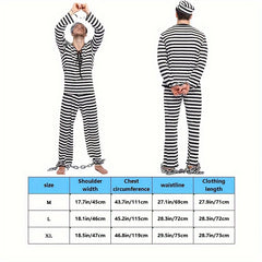 Men's Striped Prisoner Costume Set Halloween Dance Party Makeup