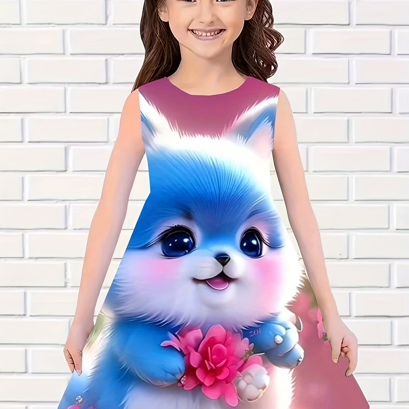 Chubby Cat Graphic Sleeveless Dress for Summer