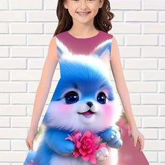 Chubby Cat Graphic Sleeveless Dress for Summer